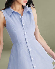 Blue Striped Button Mini Dress