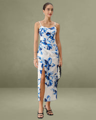 Blue Floral Bohemian Slip Maxi Dress