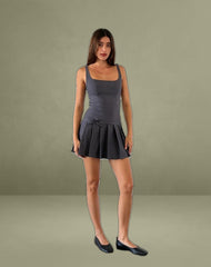 Jadzia Drop Waist Mini Dress in Charcoal Grey