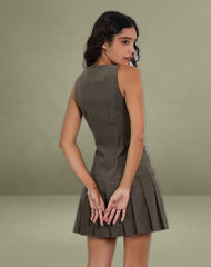 Starrin Button Mini Dress in Cord Brown