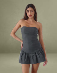 Sabina Bandeau Mini Dress in Charcoal Grey