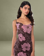 Rujira Cowl Midi Dress in Flare Floral Pink Brown