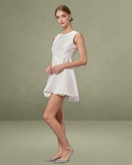 Beige Round Neck Sleeveless Mini Dress
