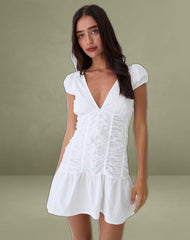 Silesa Ruched Mini Dress in White