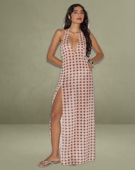 Driti Maxi Dress in Chiffon Blurred Check Peach