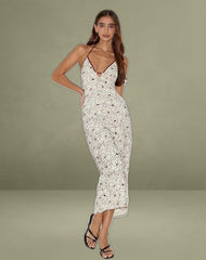 Druvish Midi Dress in Line Flower Cream