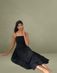 Paduri Drop Waist Midi Dress in Chiffon Black
