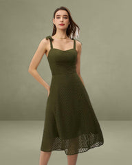 Green Sweetheart Neck Tie Strap Midi Dress