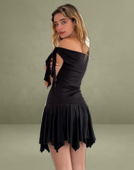 Alba Mini Asymmetric Ruffle Dress in Black