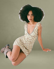 Carmila Gathered Mini Dress in Check Yellow