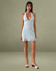 Codami Halterneck Mini Dress in Ice Blue Lace