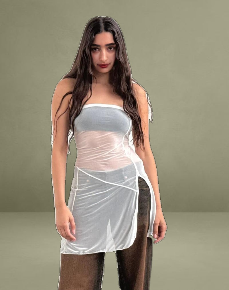 Gretchen Bandeau Mini Dress in Sheer Cream