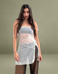 Gretchen Bandeau Mini Dress in Sheer Cream