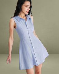 Blue Striped Button Mini Dress