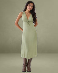 Havisla Tie Front Midi Dress in Sage Green