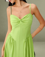 Green Sweetheart Neck Slip Midi Dress
