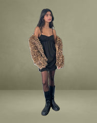 Cadenza Square Neck Slip Mini Dress in Black