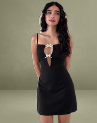 Asinel Mini Dress in Black with Ivory Bow