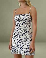 Tery Mini Dress in Grunge Floral Flock Cream