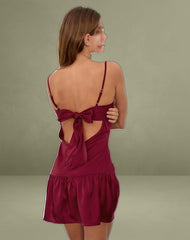 Oshi Open Back Mini Dress in Satin Red