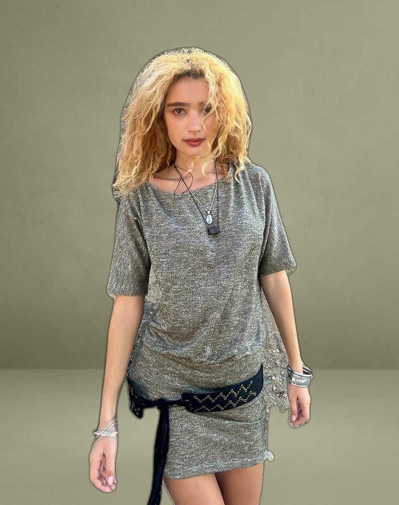 Reeta Mini Dress in Glitter Knit Khaki