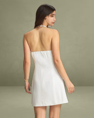 White Halter Backless Mini Dress