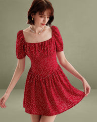 Red Polka Dot Square Neck Mini Dress
