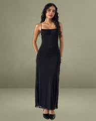 Darsih Maxi Dress in Basic Polka Black Flock
