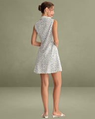 Blue Floral Pocket Sleeveless Mini Dress