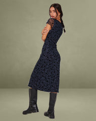 Vilinia Midi Dress in Pretty Petal Flock Black
