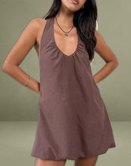 Alcinder Linen Mini Dress in Deep Taupe