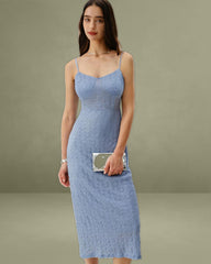 Blue Lace Slip Bodycon Midi Dress