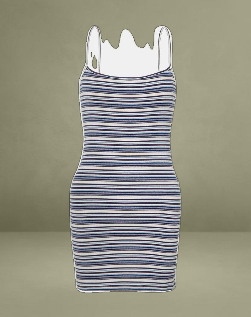 Anzhelina Strappy Mini Dress in Multi Blue Stripe