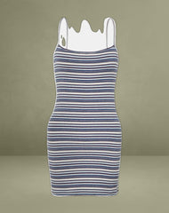 Anzhelina Strappy Mini Dress in Multi Blue Stripe