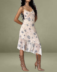 Kamala Midi Dress in Wild Rose Blue