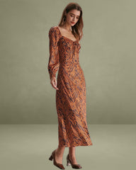 The Brown Sweetheart Neck Zebra Maxi Dress