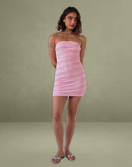Dema Mini Dress in Jacquard Pink Stripe
