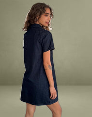 Reiga Smock Mini Dress in Denim Indigo