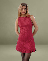 Benian Mini Dress in Satin Jacquard Red