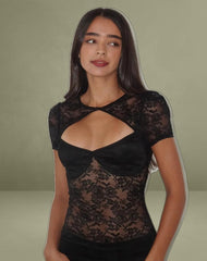 Rium Unlined Midi Dress in Lace Black