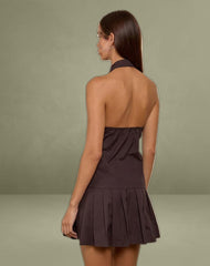 Mikena Collared Dress in Deep Mahogany