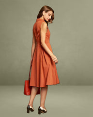 Red Button Sleeveless Midi Dress