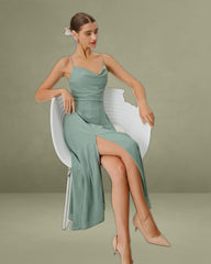 Green A-Line Backless Slip Maxi Dress