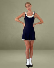 Busari Frill Neck Mini Dress in Navy
