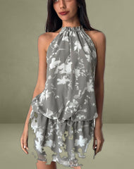 Veloria Mini Dress in Blurred Floral Grey