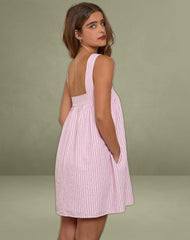 Sasori Smock Mini Dress in Pink Stripe