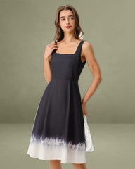 Black Contrast Square Neck Slip Midi Dress