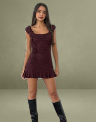 Rolita Mini Dress in Ditsy Flock Burnt Maroon