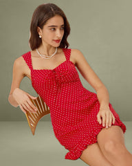 Red Sweetheart Neck Ruffle Slip Mini Dress