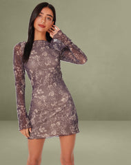 Sevila Long Sleeve Mini Dress in Botanical Dark Brown
